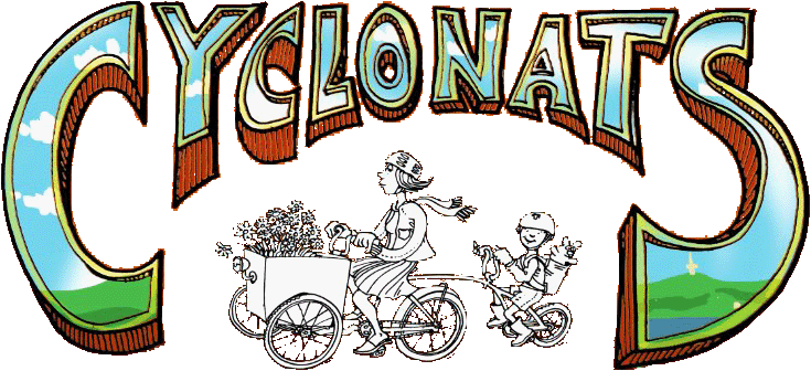 The Cyclonats logo with a picture of a family cyclist