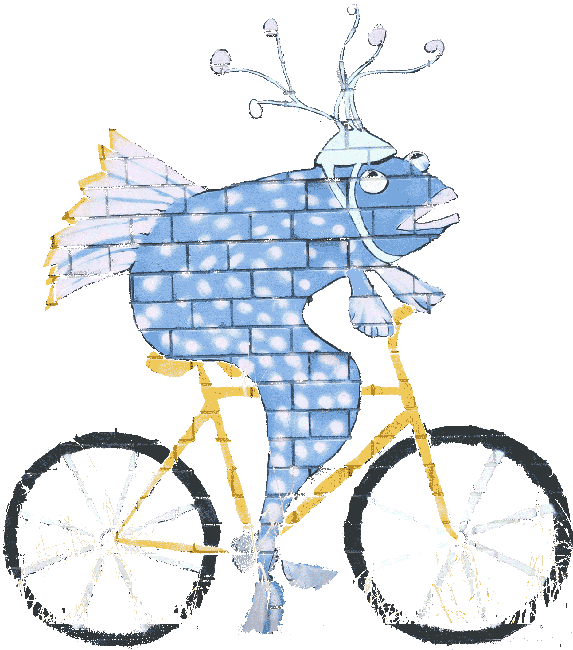 A fish on a bicycle