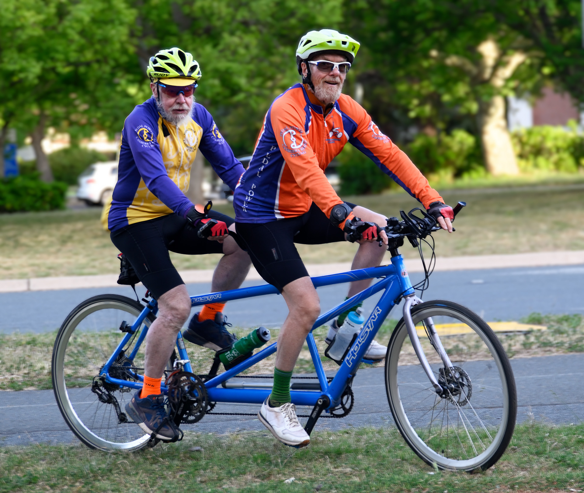 Two men on a tandem